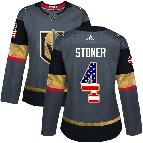 Adidas Golden Knights #4 Clayton Stoner Grey Home Authentic USA Flag Women's Stitched NHL Jersey